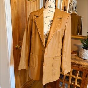 Denim&Co. Camel Colored 100% Genuine Leather Blazer. Size Medium.